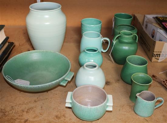 Collection of Poole Pottery Shagreen, Pastel Green, Ice Green and other decorative green-glazed wares